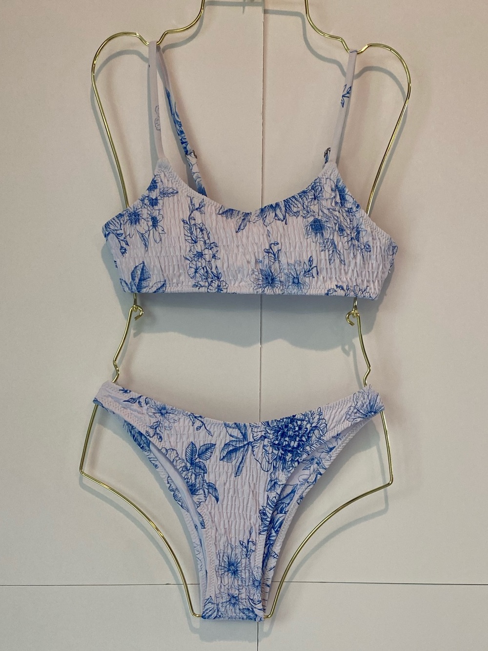 NWOT Volafa Blue & White Floral Smocked Bikini Set Size S